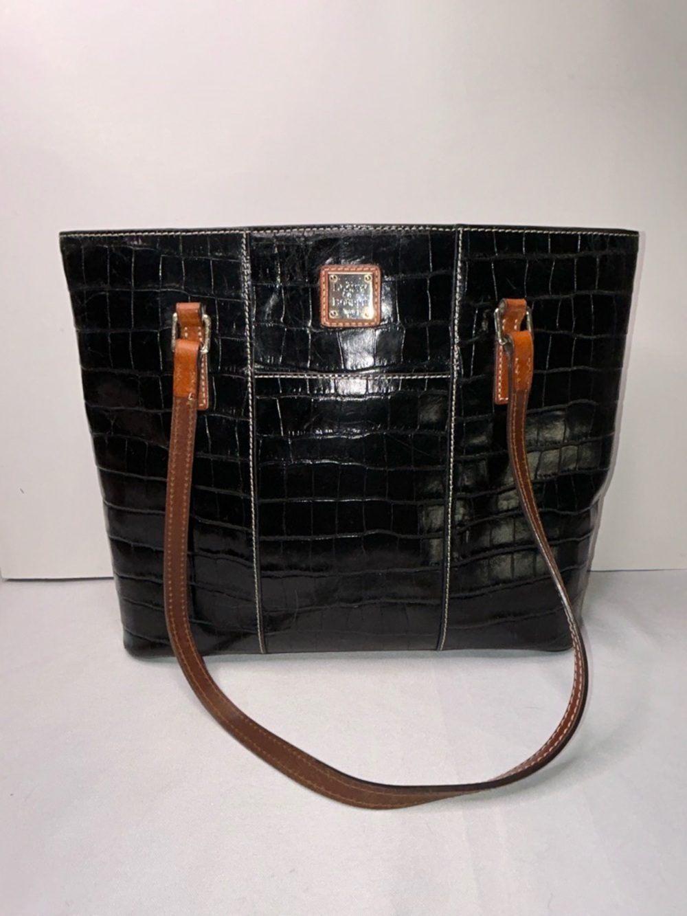 Dooney & Bourke black croc-embossed leather tote bag